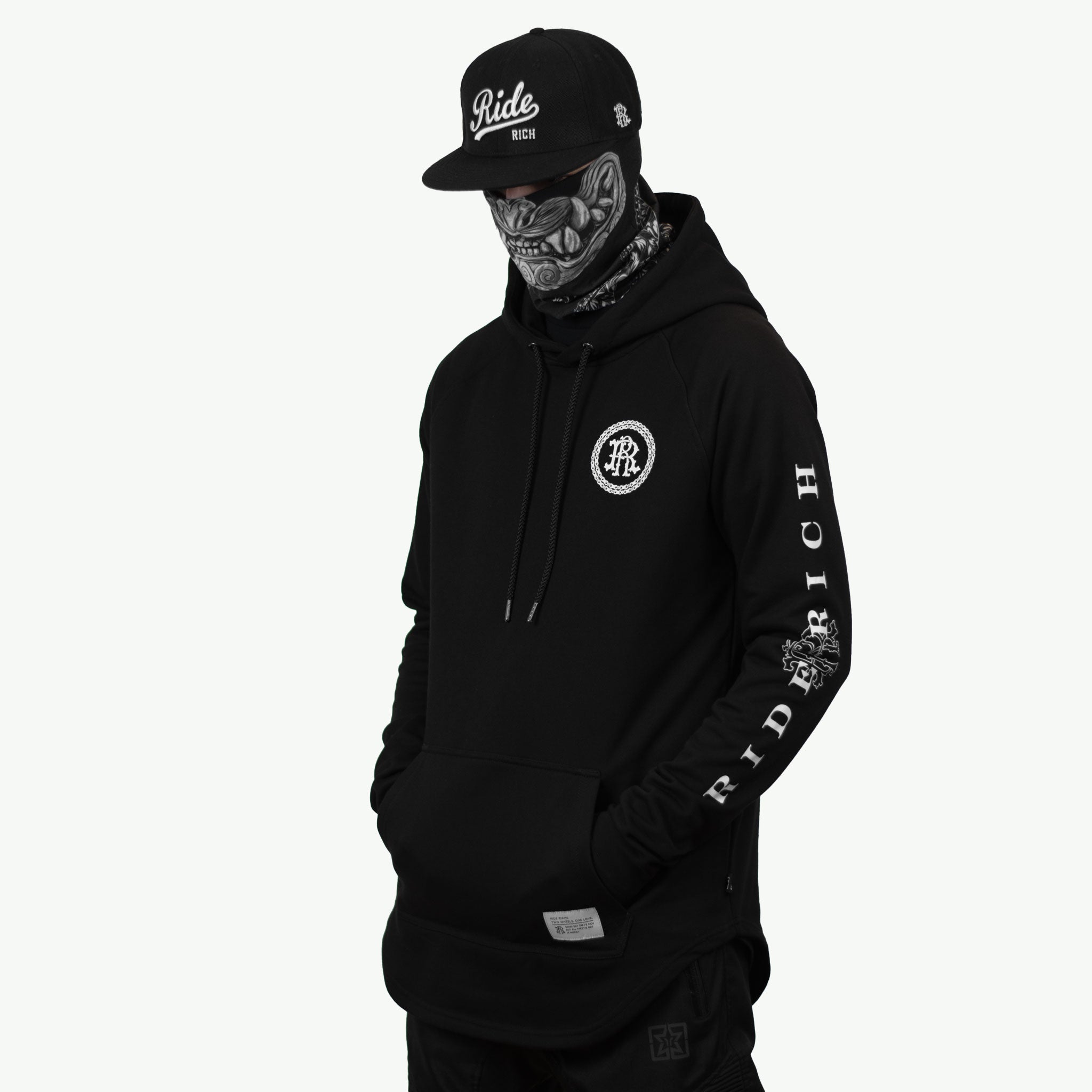 RR Filigree & Chains Scoop Pullover Hoodie {White on Black}