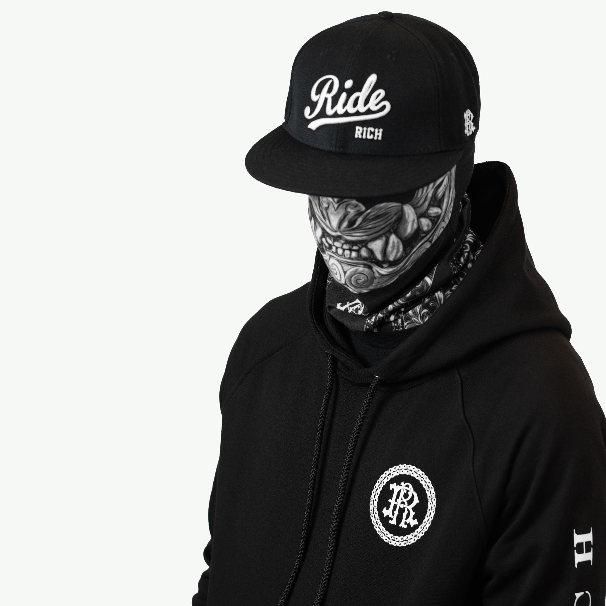 RR Filigree & Chains Scoop Pullover Hoodie {White on Black}