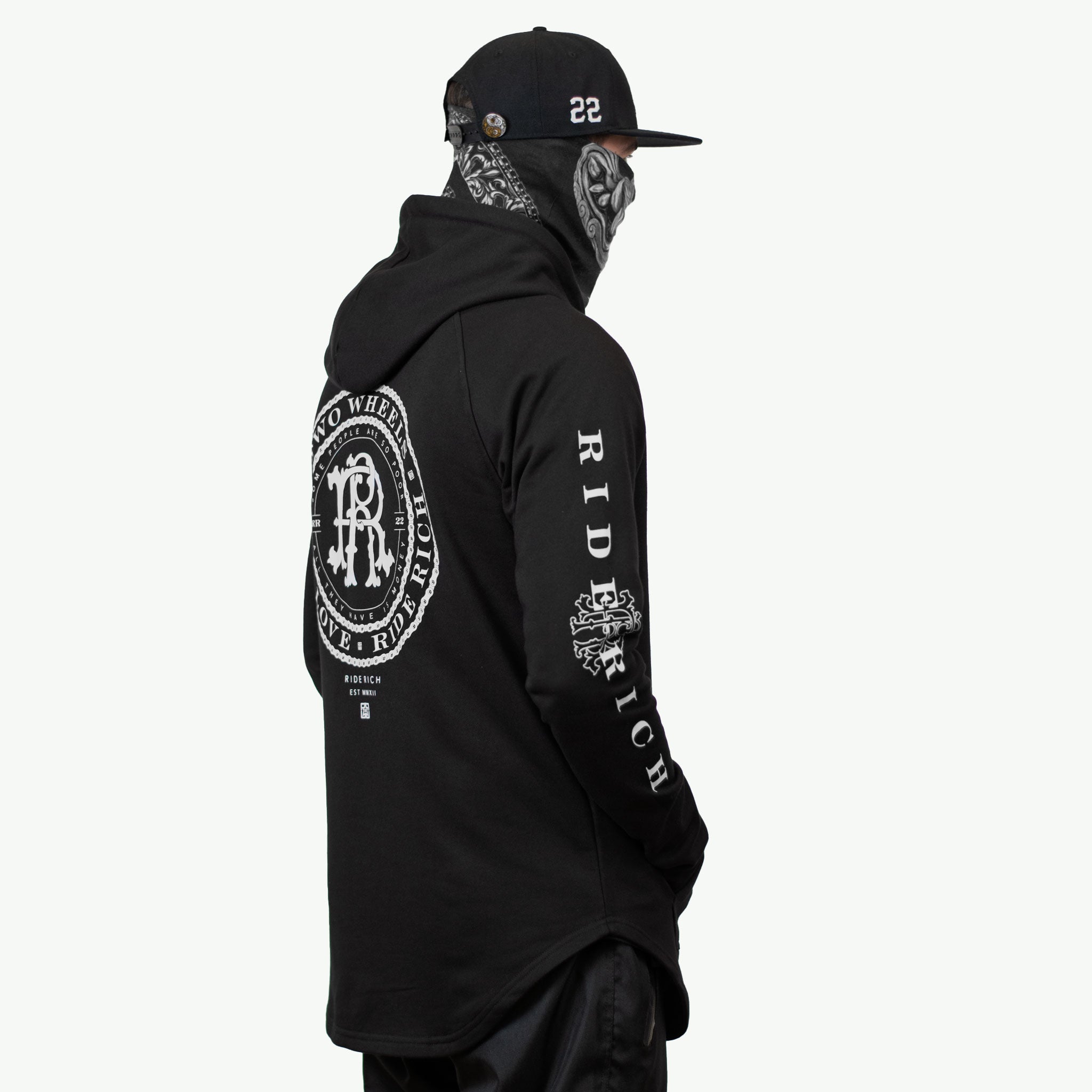 RR Filigree & Chains Scoop Pullover Hoodie {White on Black}