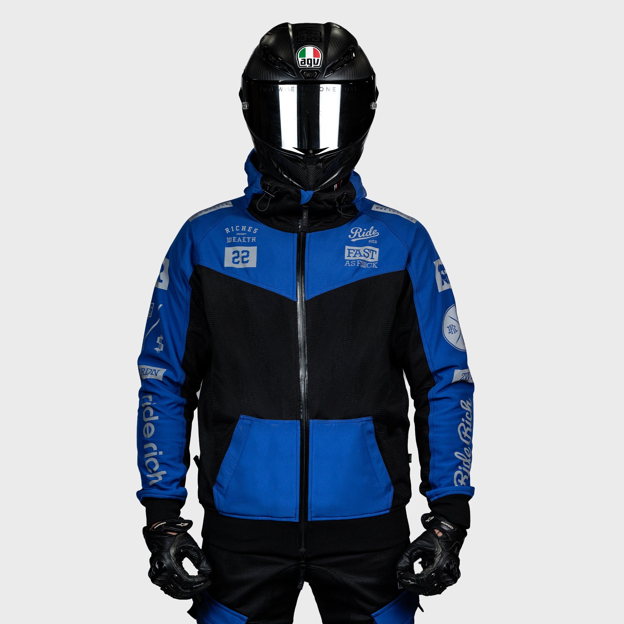 Regency™ V2.Flow™ Mesh Armoured Hooded Jacket {RR GP/Blue}