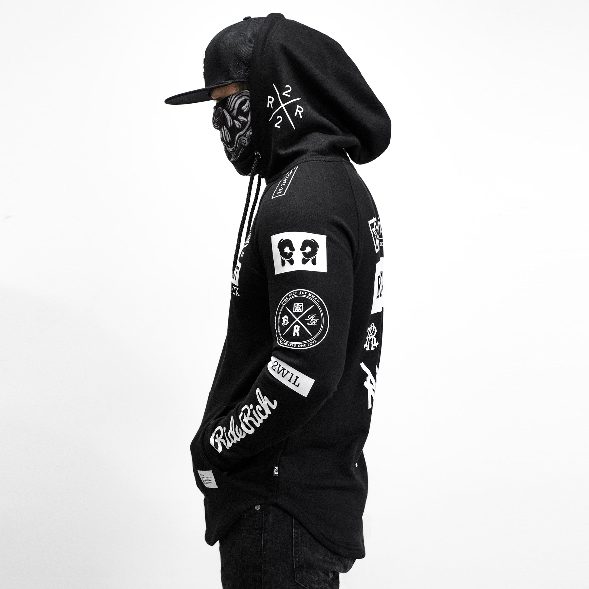 RR GP Scoop Pullover Hoodie {White on Black}