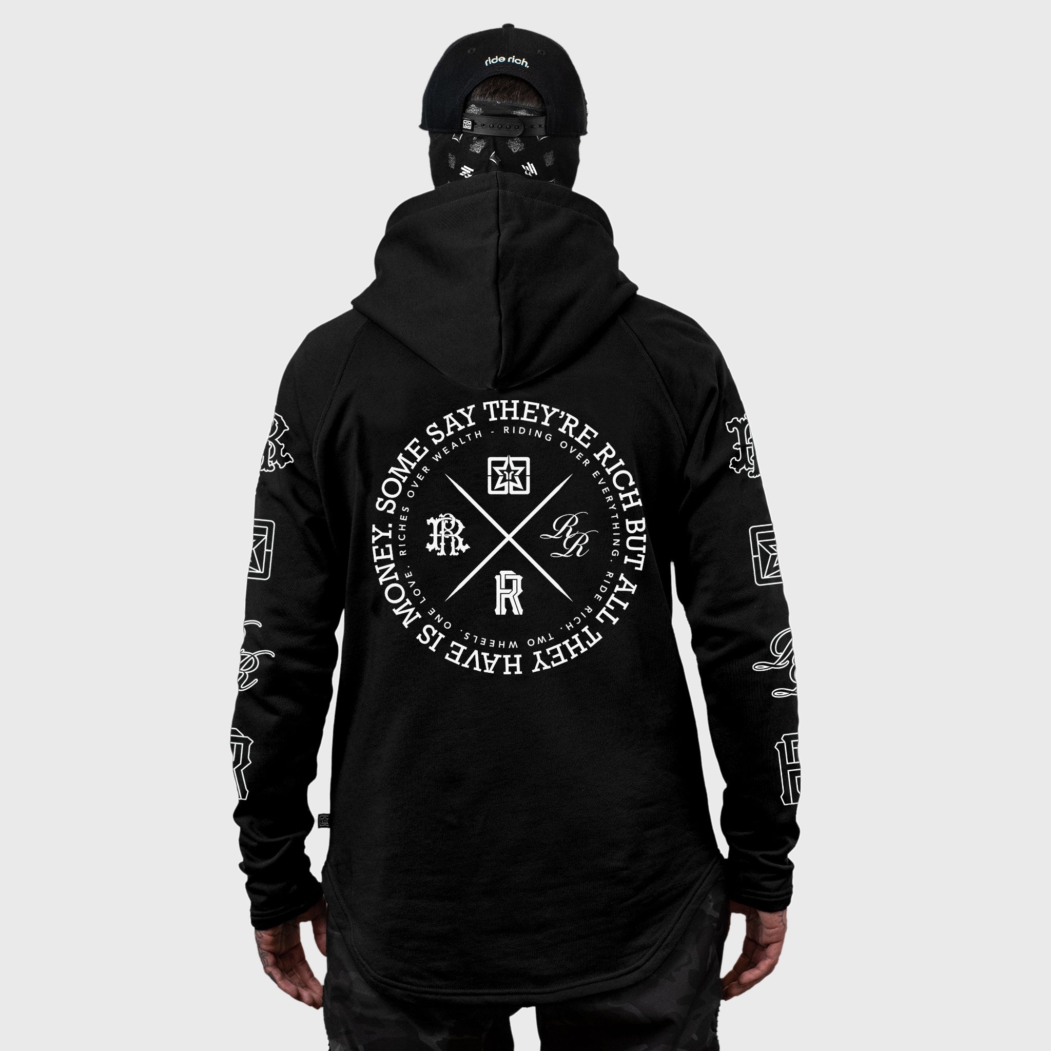 The Motto Scoop Pullover Hoodie {White on Black}