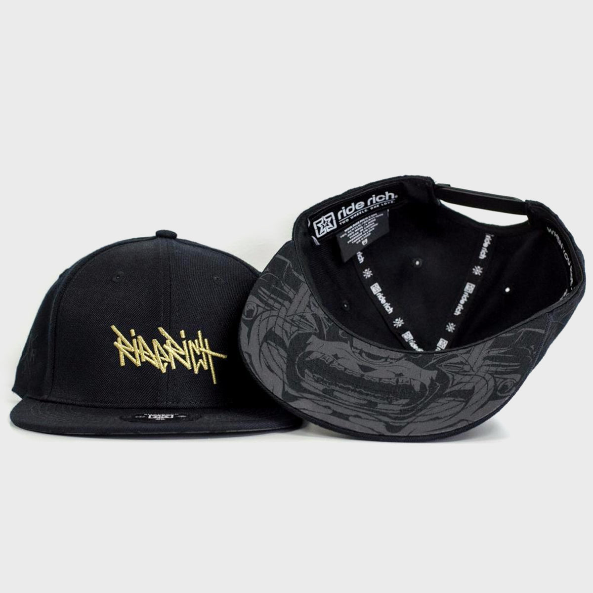 Cute fashion unisex Black Cap with Contrast Gold Tag RR Tag Snapback {Gold on Black} - Motorcycle Hat main image 2