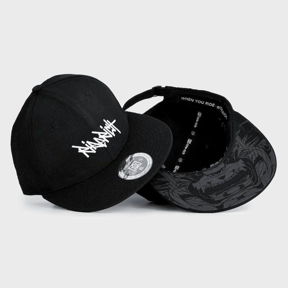 RR Tag Snapback {White on Black} Motorcycle Hat