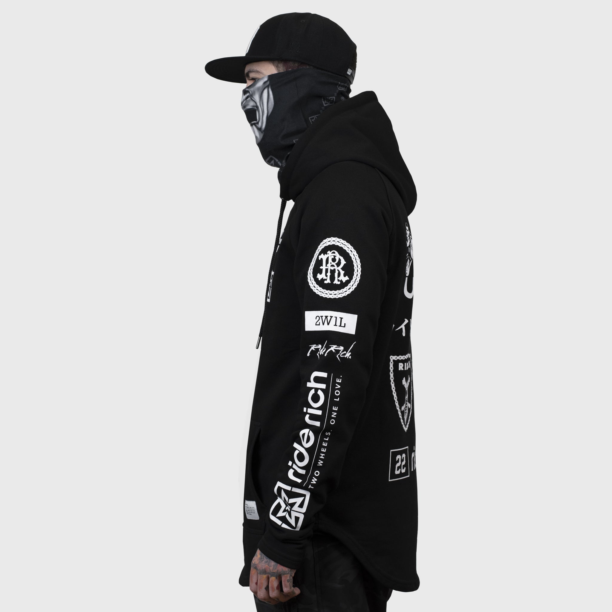 Branded V2 Scoop Pullover Hoodie {White on Black}