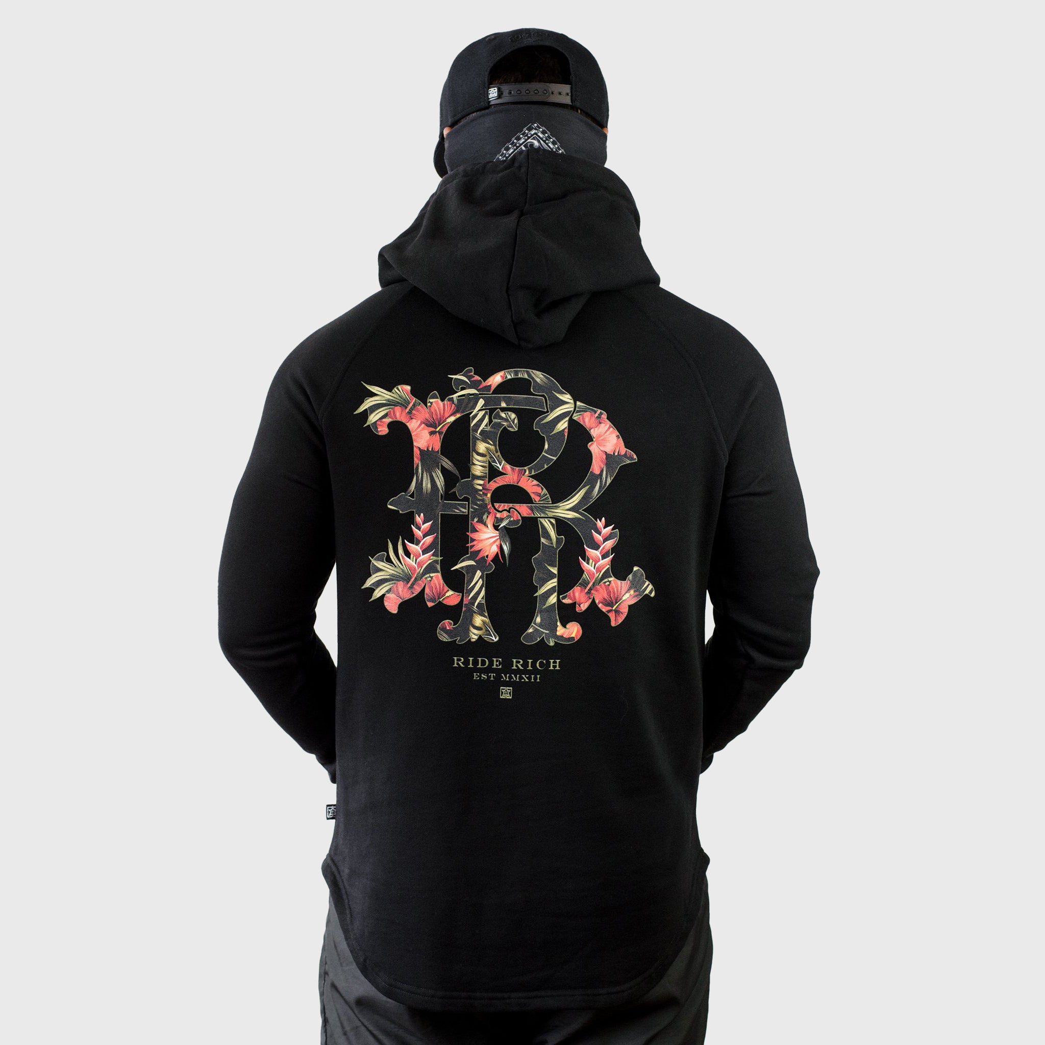 RR Filigree & Flowers Scoop Pullover Hoodie {Black}