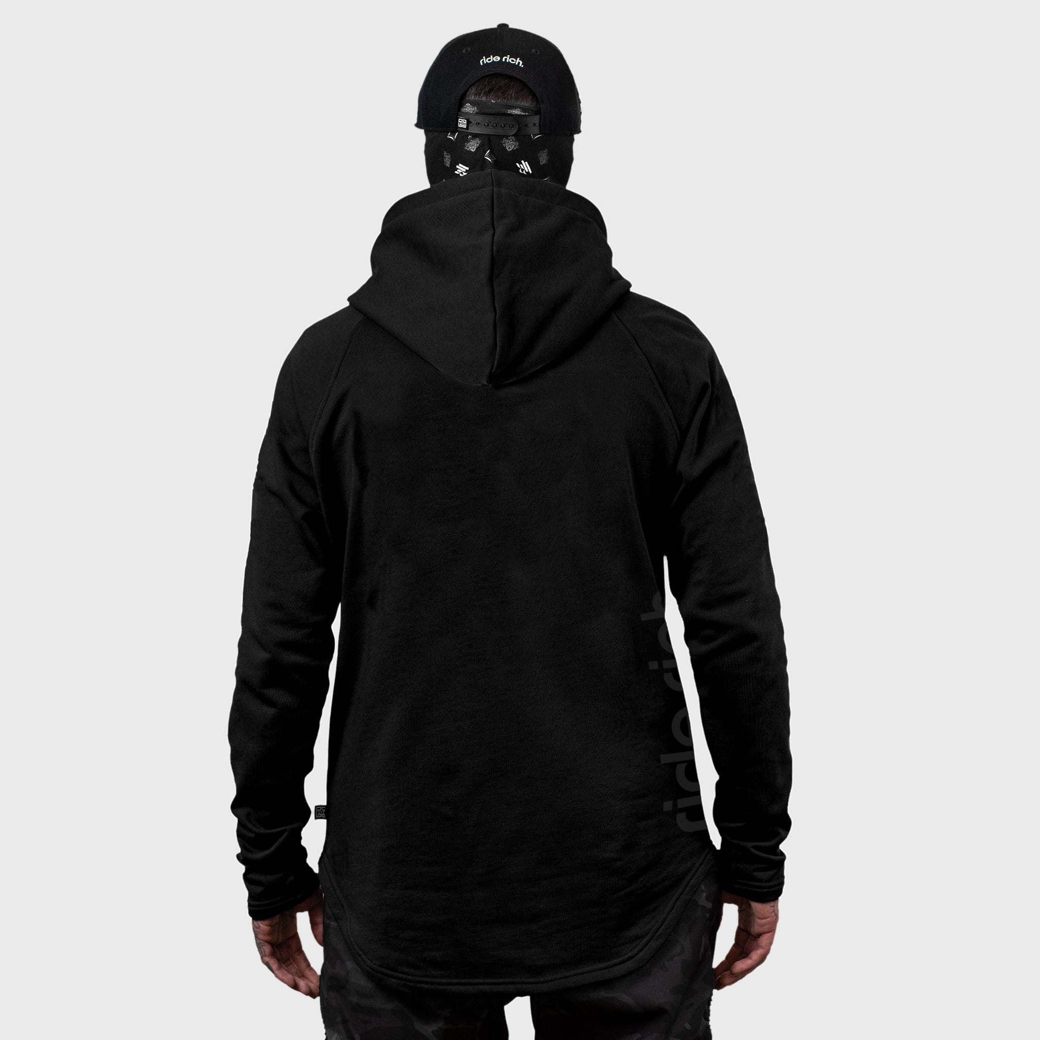 Ride Rich Emblem Scoop Pullover Hoodie {Black on Black}