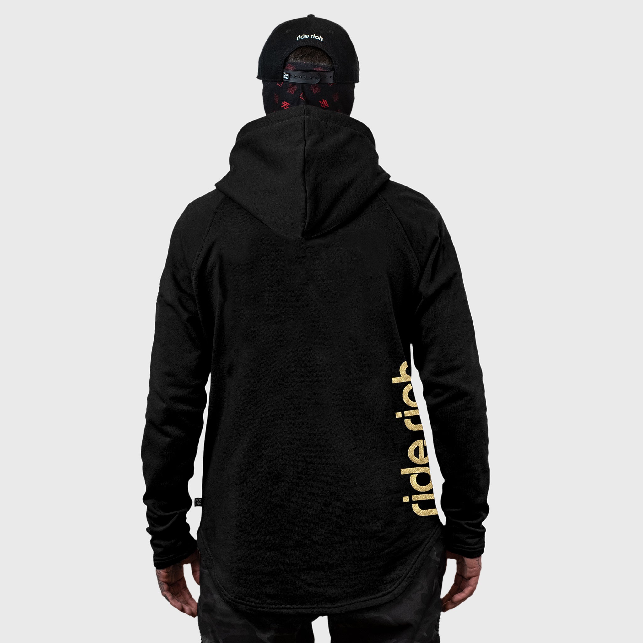 Ride Rich Emblem Scoop Pullover Hoodie {Gold on Black}