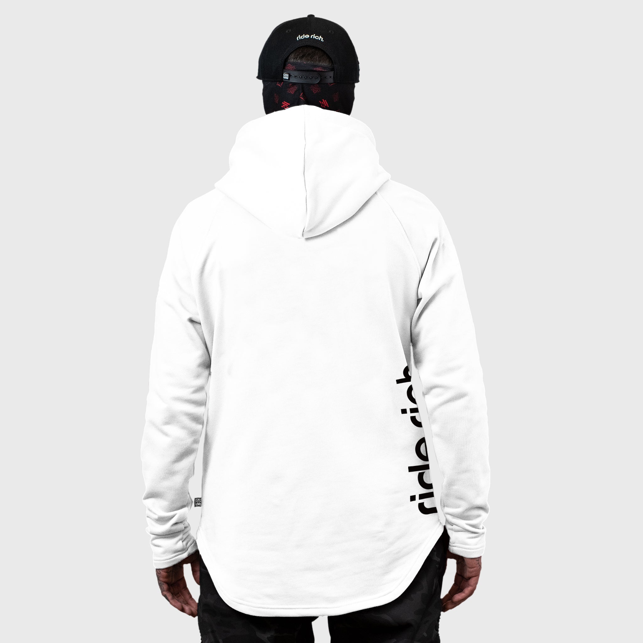 Ride Rich Emblem Scoop Pullover Hoodie {Black on White}