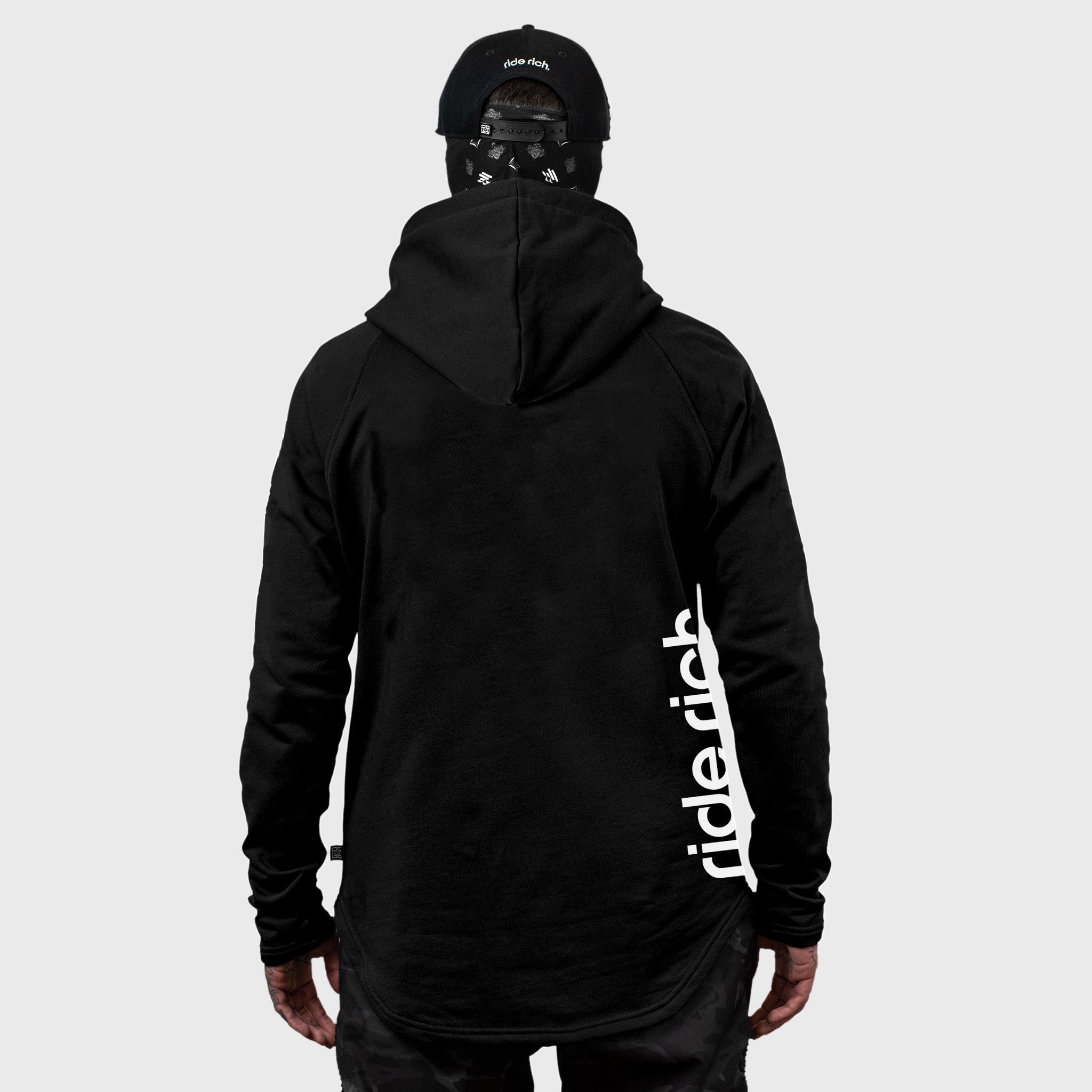 Ride Rich Emblem Scoop Pullover Hoodie {White on Black}