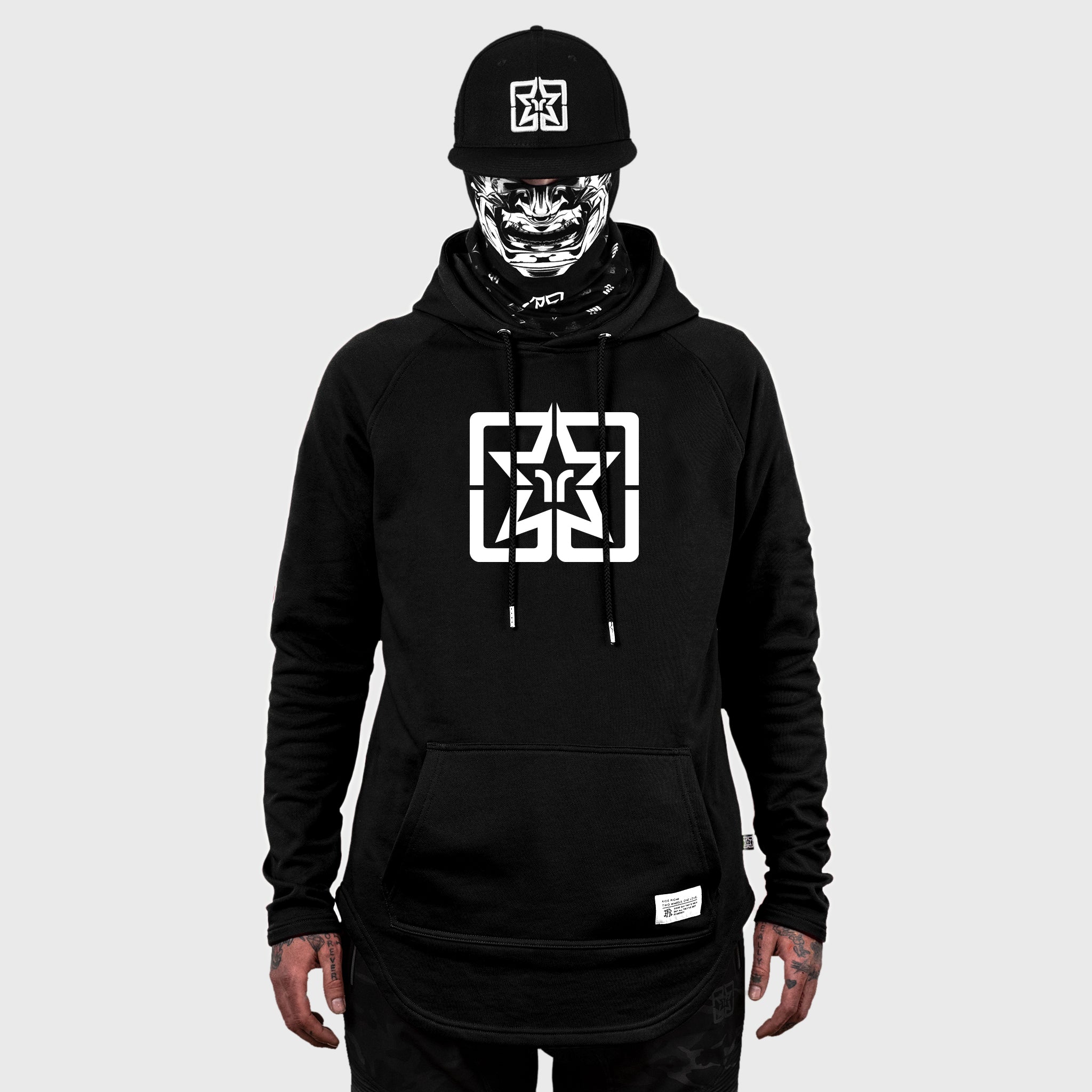 Ride Rich Emblem Scoop Pullover Hoodie {White on Black}