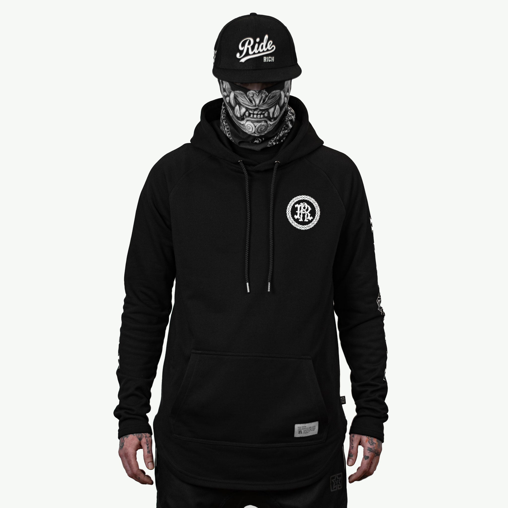 RR Filigree & Chains Scoop Pullover Hoodie {White on Black}