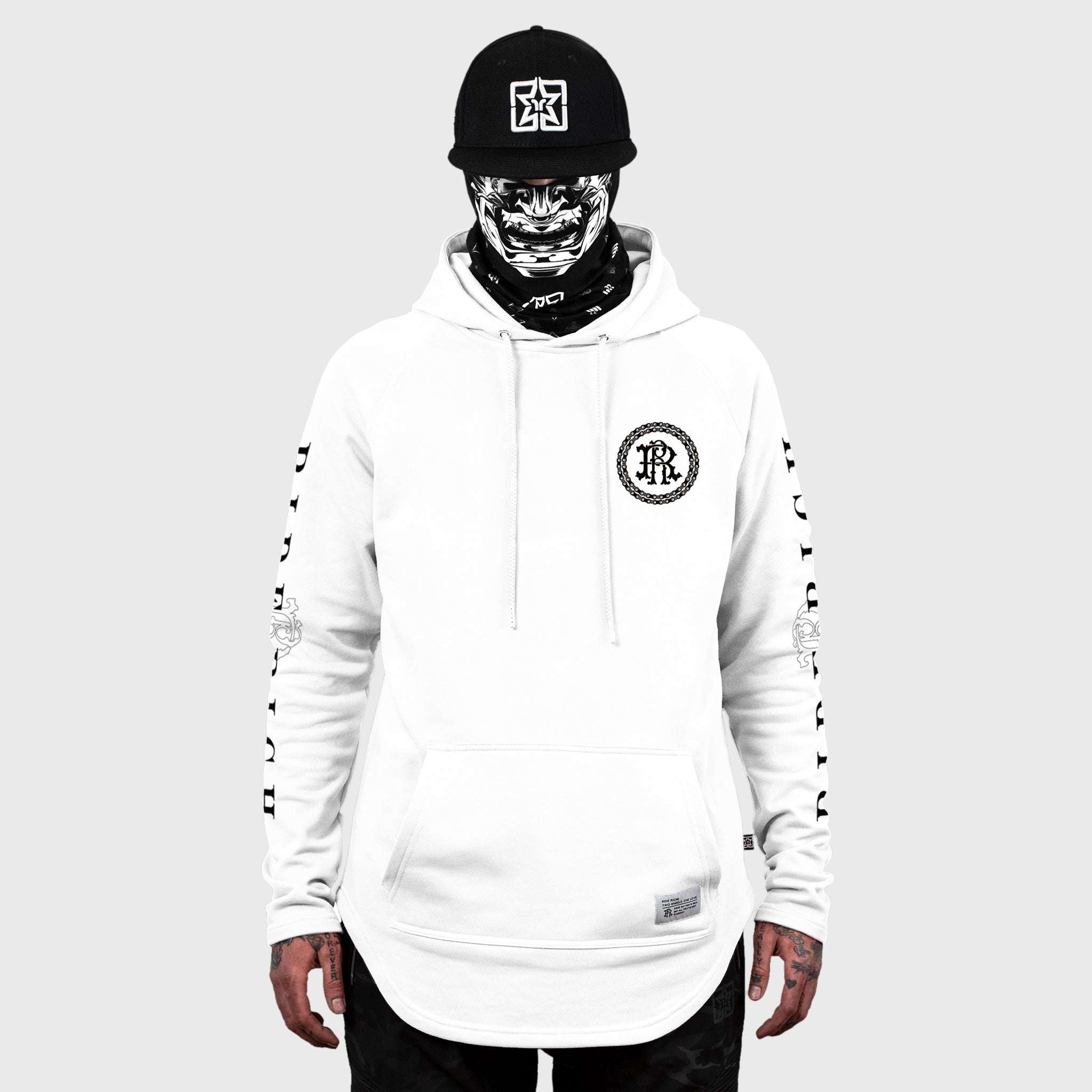 RR Filigree & Chains Scoop Pullover Hoodie {Black on White}