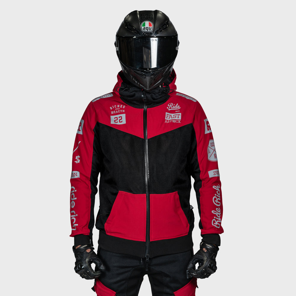 Regency™ V2.Flow™ Mesh Armoured Hooded Jacket {RR GP/Red}