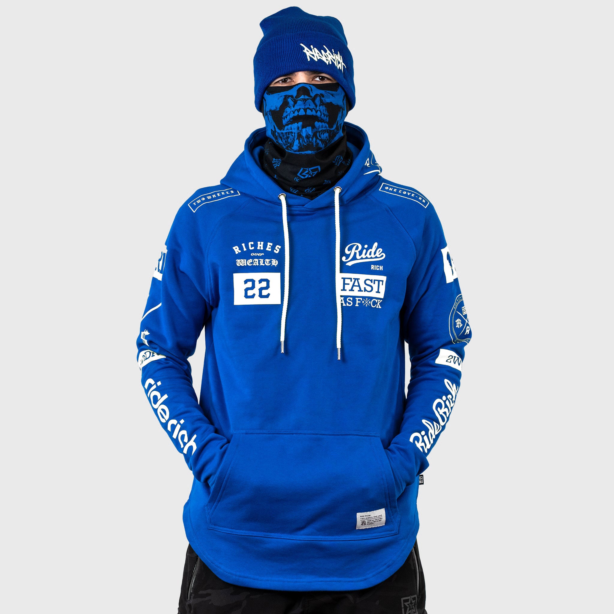 RR GP Scoop Pullover Hoodie {White on Blue}