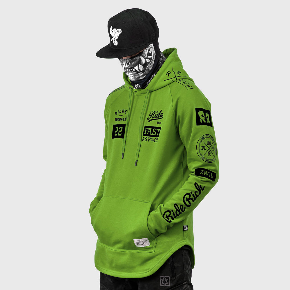 RR GP Scoop Pullover Hoodie {Black on Lime Green}