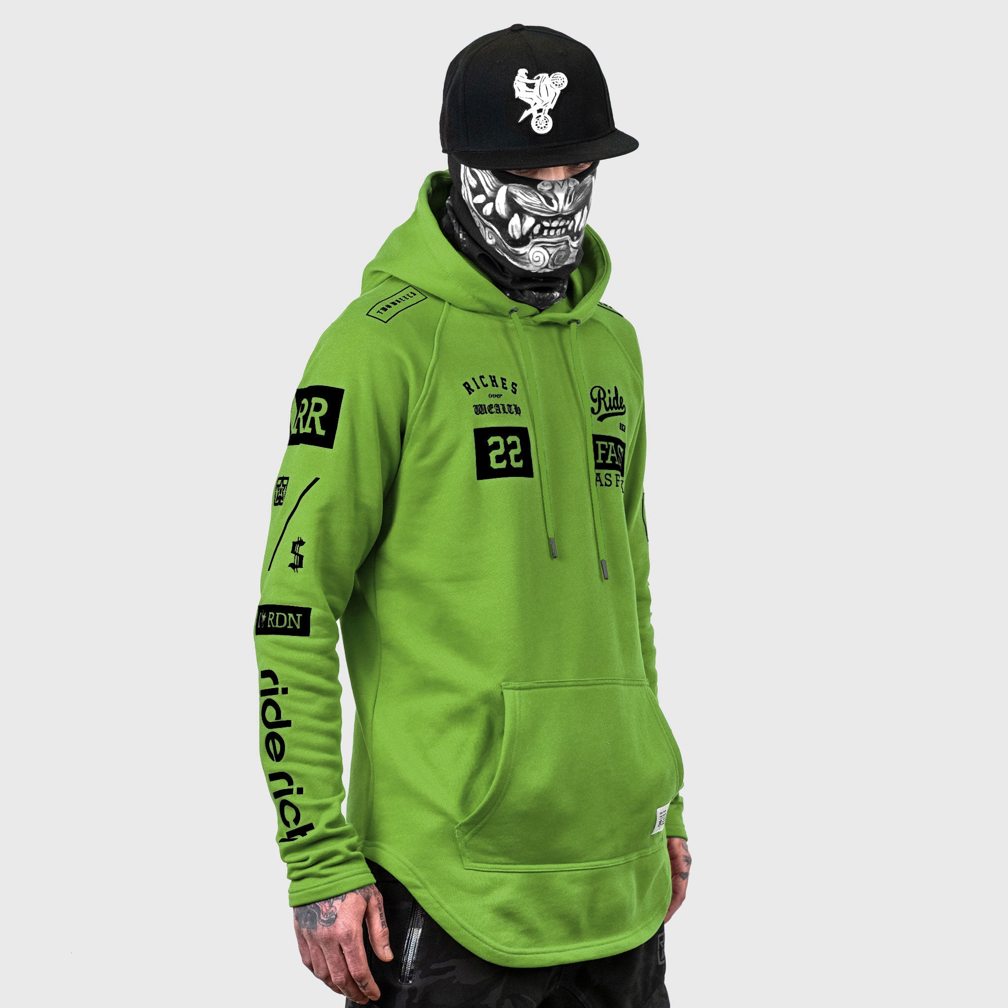 RR GP Scoop Pullover Hoodie {Black on Lime Green}