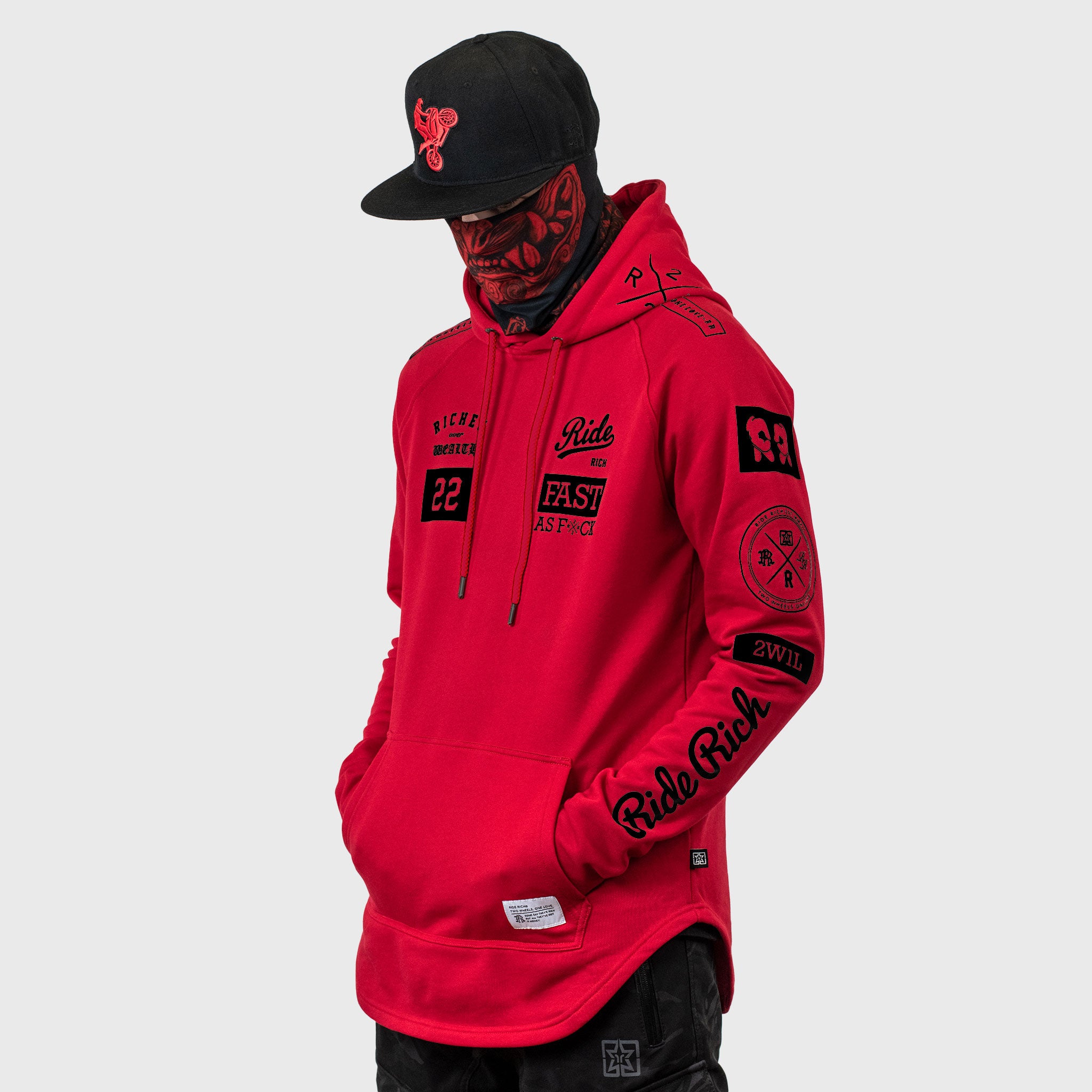 RR GP Scoop Pullover Hoodie {Black on Red}