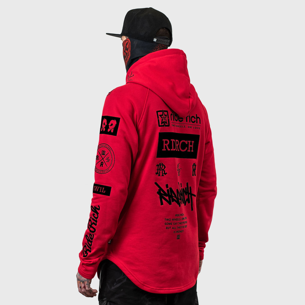 RR GP Scoop Pullover Hoodie {Black on Red}