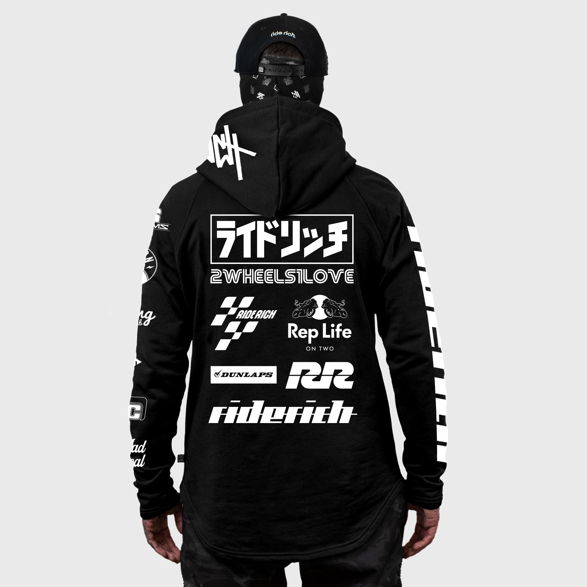 RR Racing Scoop Pullover Hoodie {White on Black}