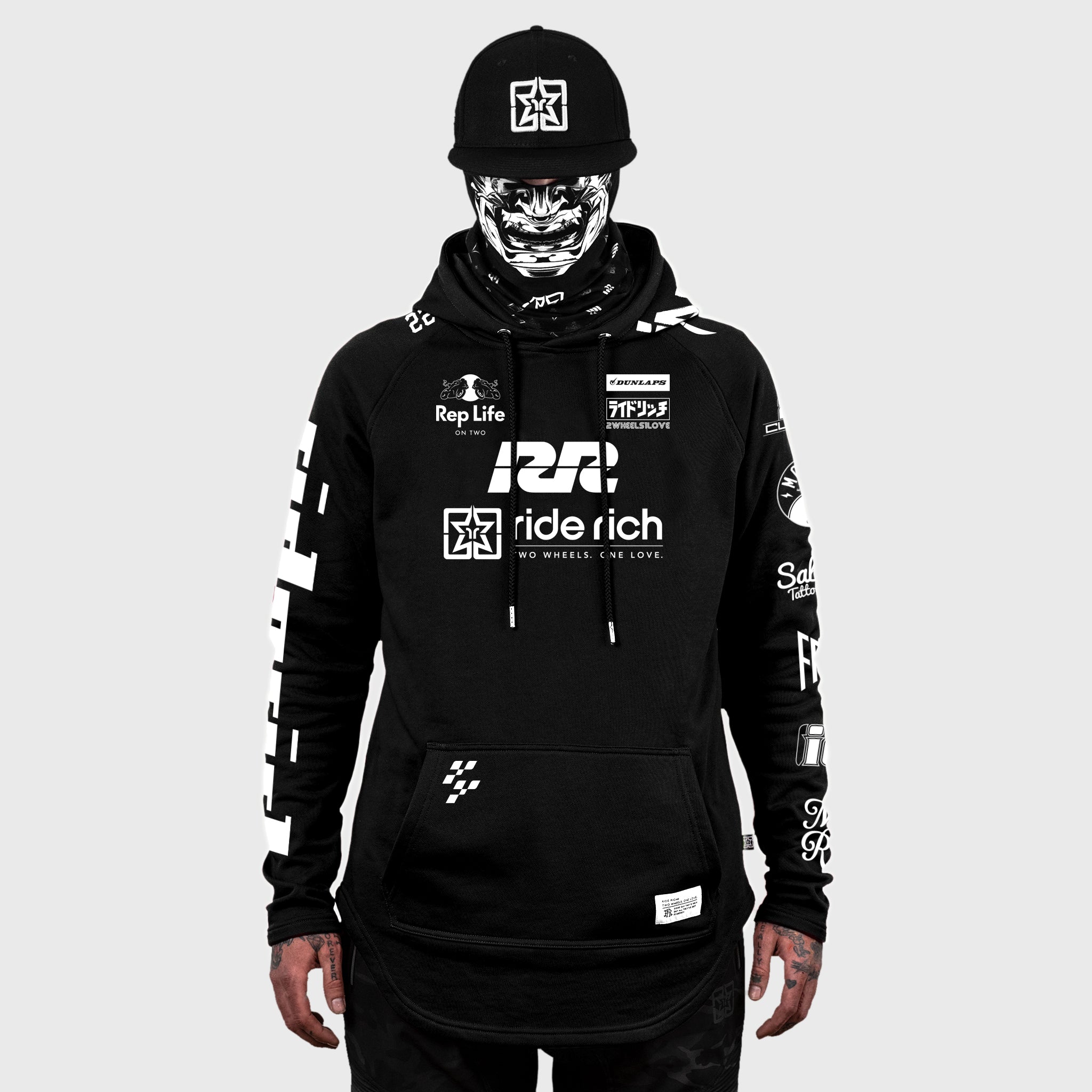 RR Racing Scoop Pullover Hoodie {White on Black}