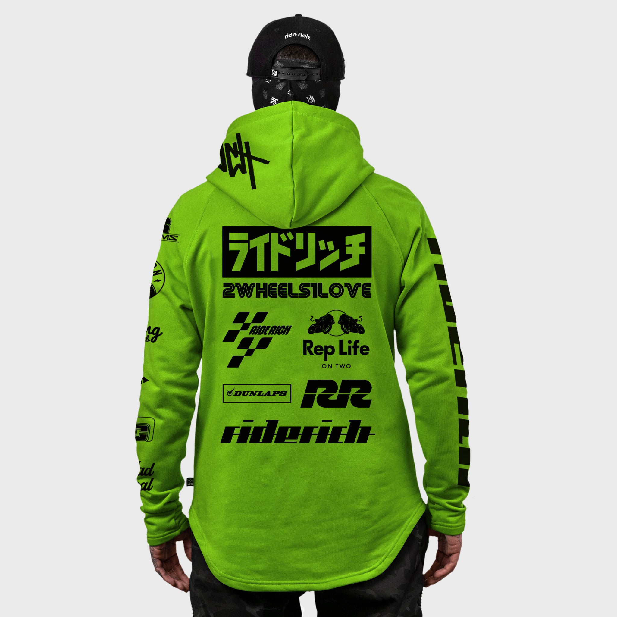 RR Racing Scoop Pullover Hoodie {Black on Lime Green}