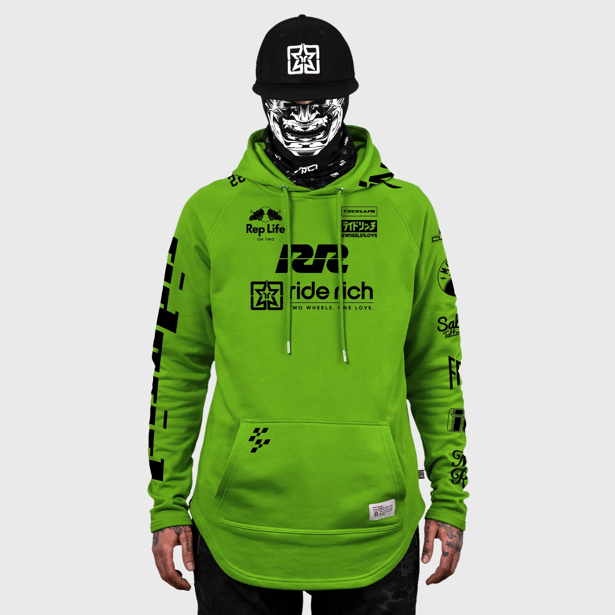 RR Racing Scoop Pullover Hoodie {Black on Lime Green}