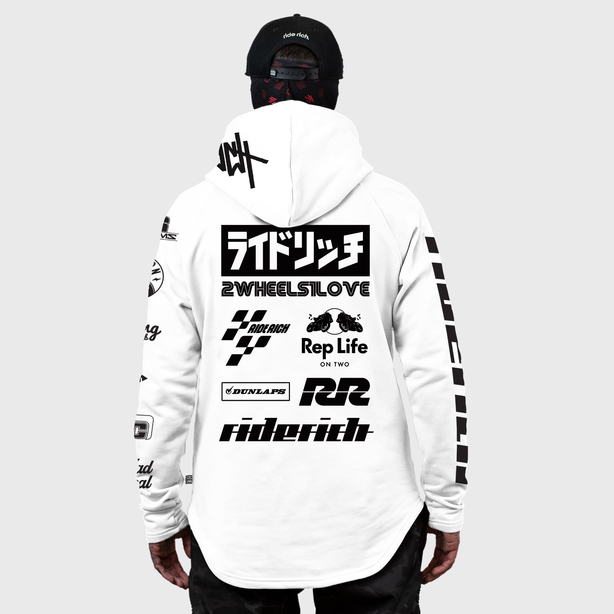 RR Racing Scoop Pullover Hoodie {Black on White}