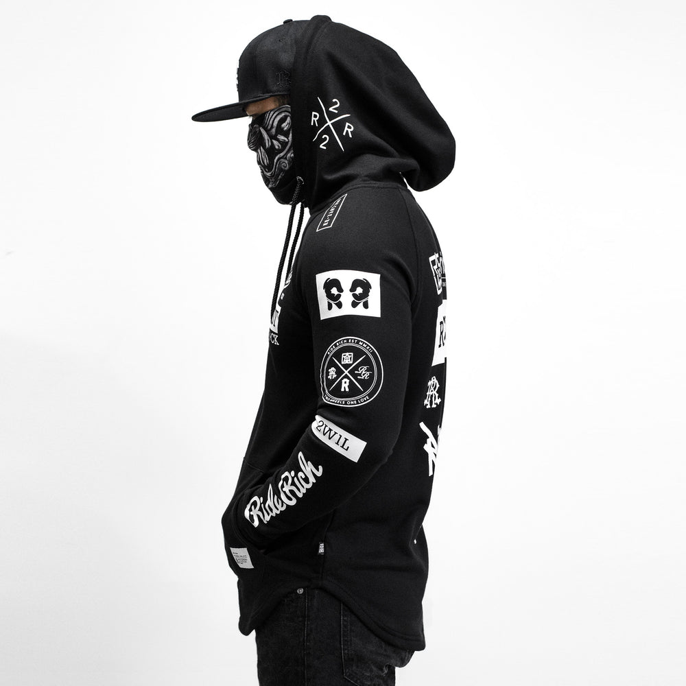RR GP Scoop Pullover Hoodie {White on Black}