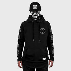 The Motto Scoop Pullover Hoodie {White on Black}