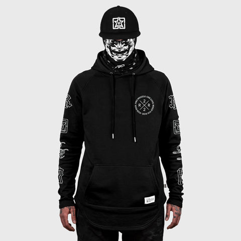 The Motto Scoop Pullover Hoodie {White on Black}