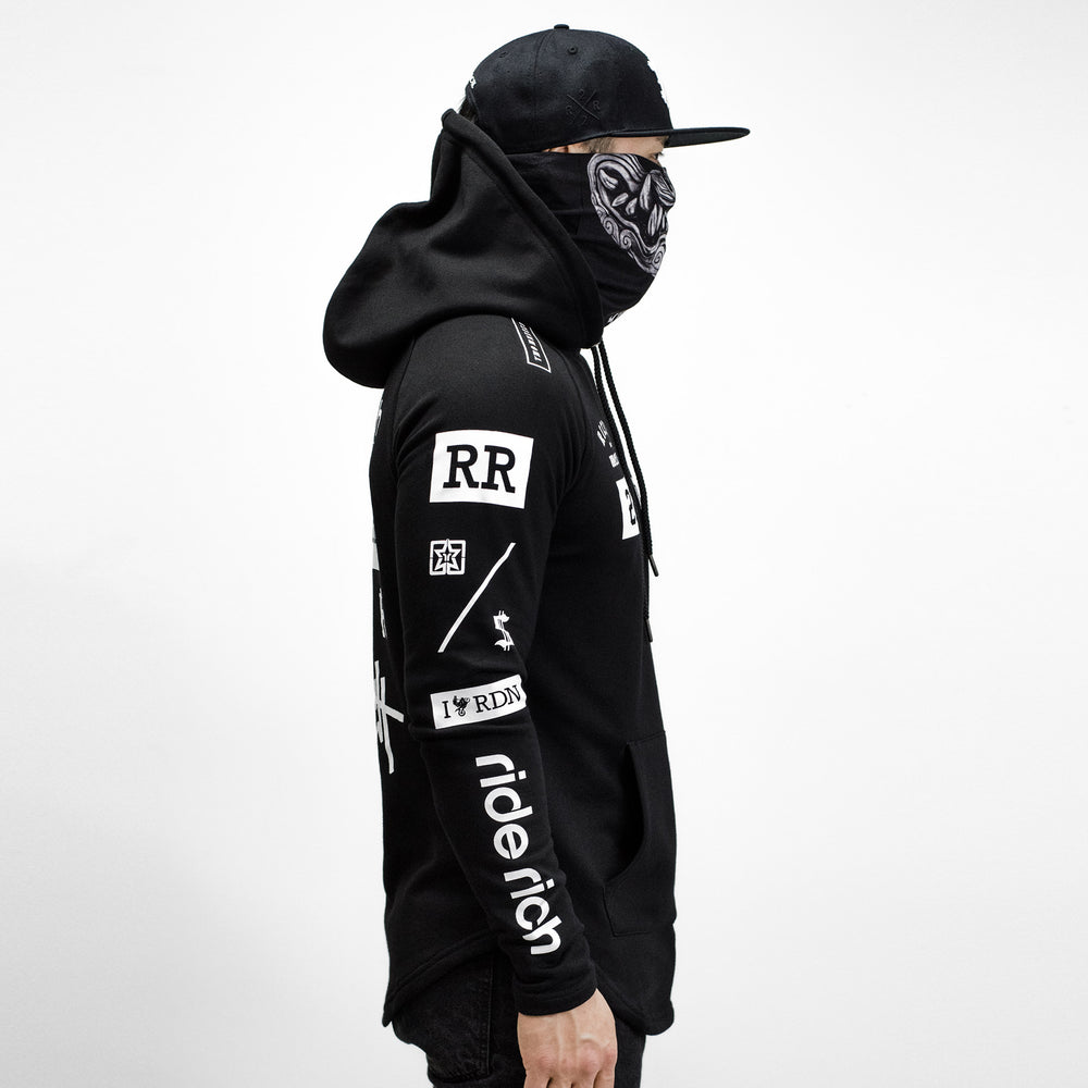 RR GP Scoop Pullover Hoodie {White on Black}