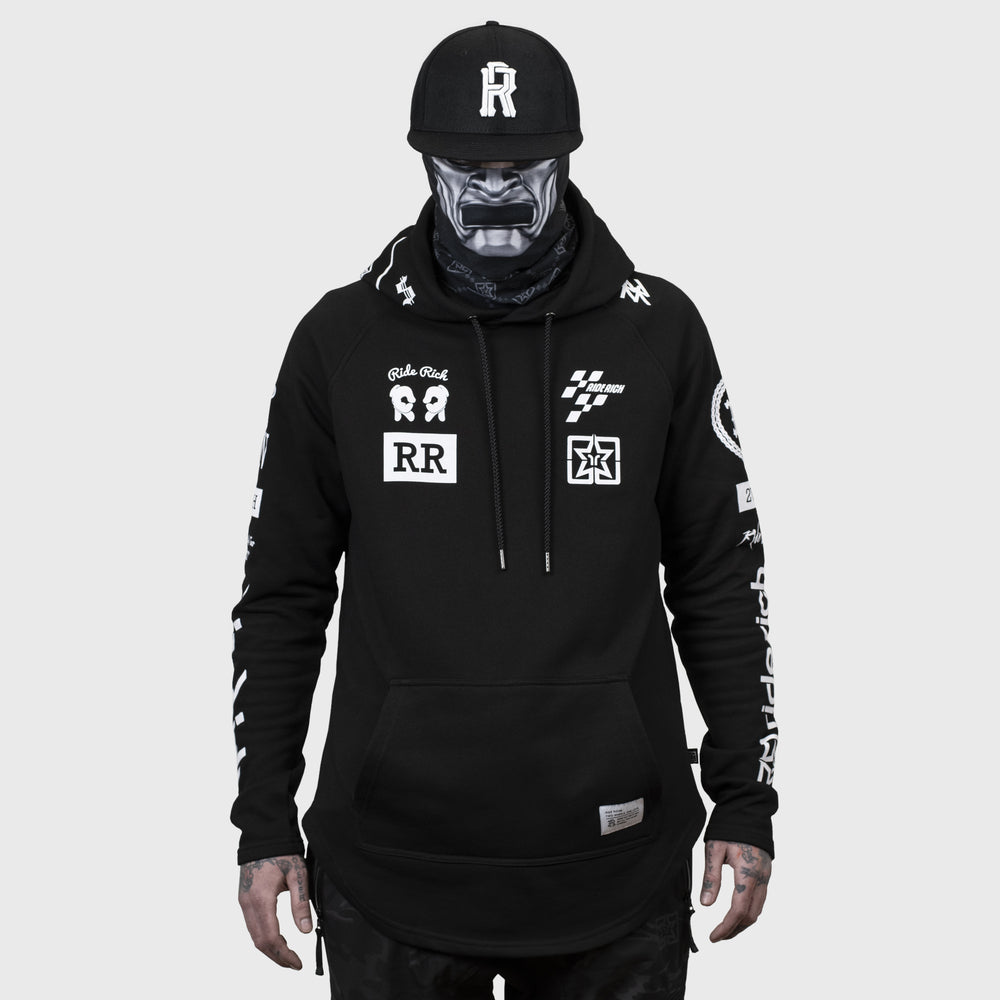 Branded V2 Scoop Pullover Hoodie {White on Black}