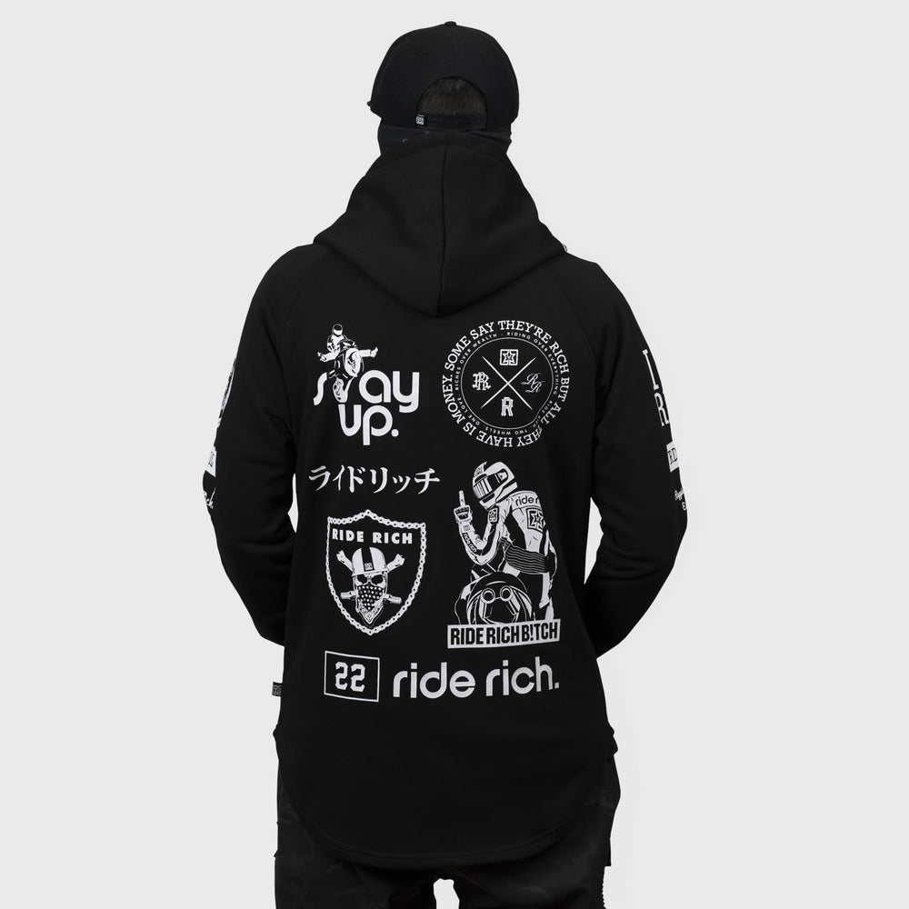 Branded V2 Scoop Pullover Hoodie {White on Black}