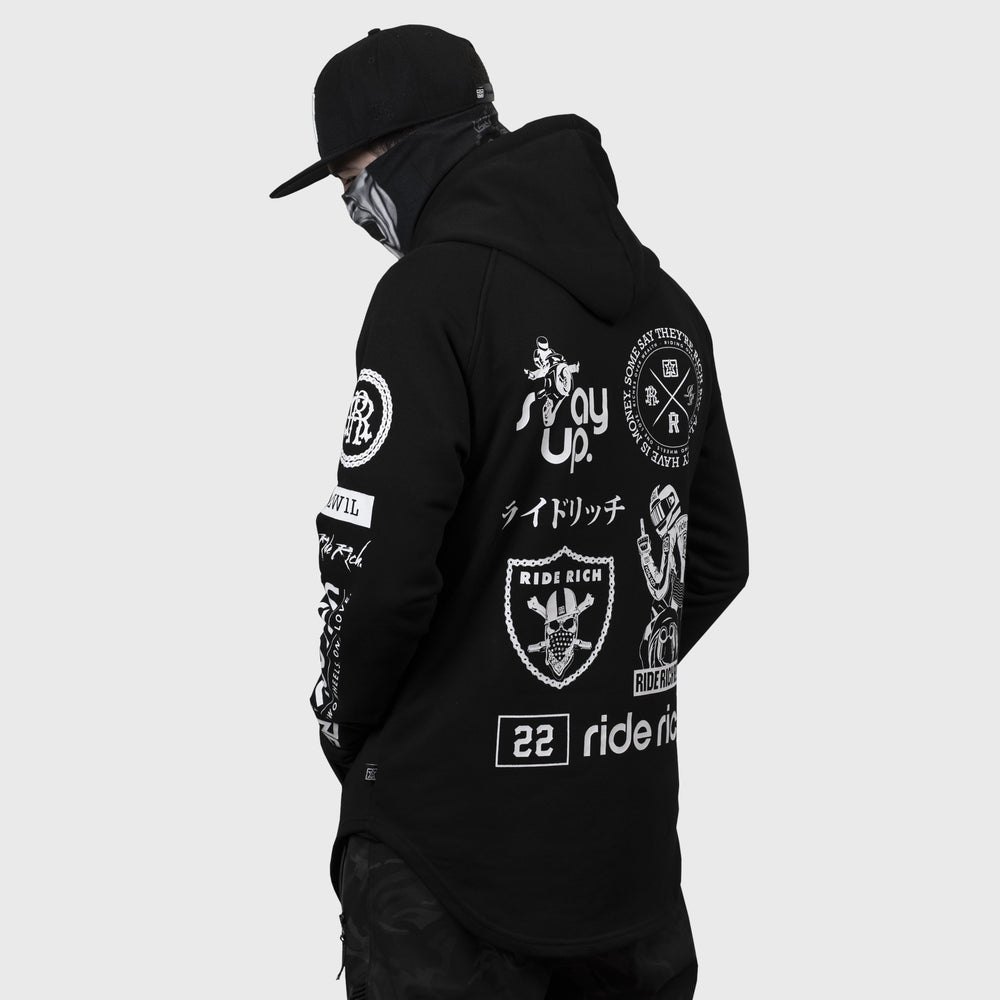 Branded V2 Scoop Pullover Hoodie {White on Black}