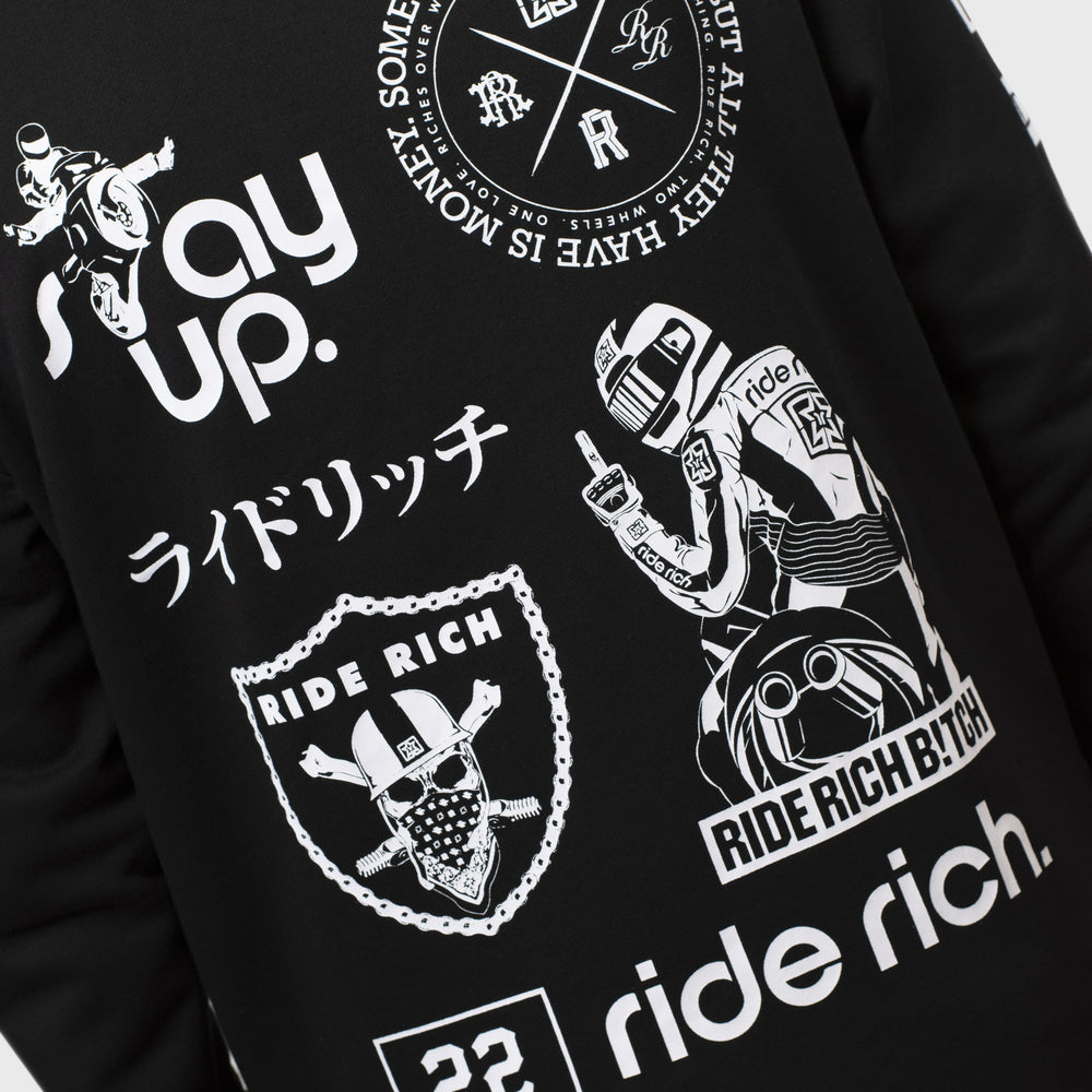 Branded V2 Scoop Pullover Hoodie {White on Black}