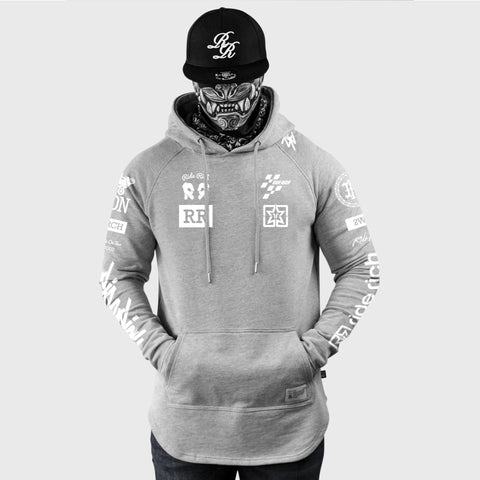Branded V2 Scoop Pullover Hoodie {White on Heather Grey}