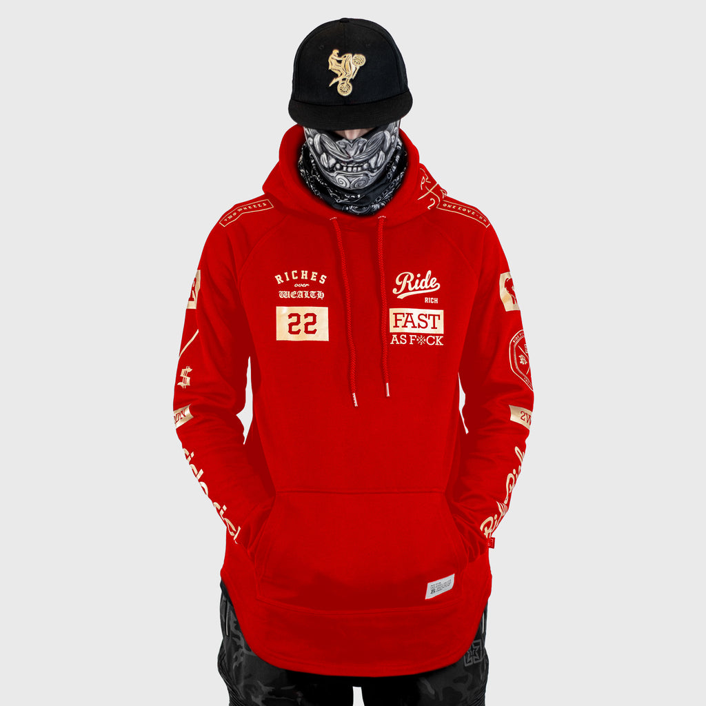 RR GP Scoop Pullover Hoodie {Gold on Red}