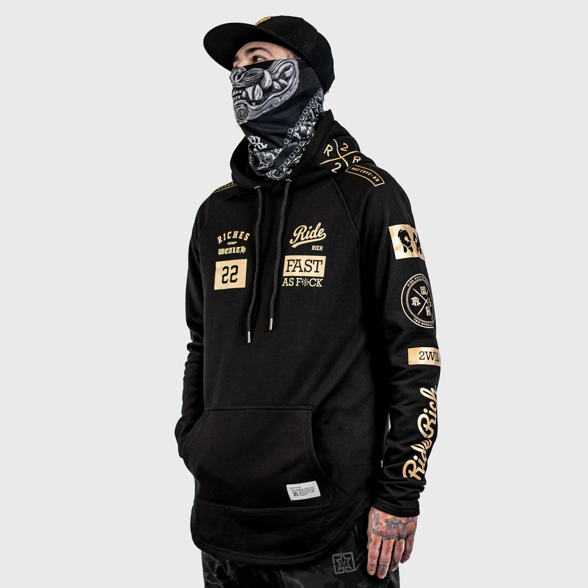 RR GP Scoop Pullover Hoodie Gold on Black