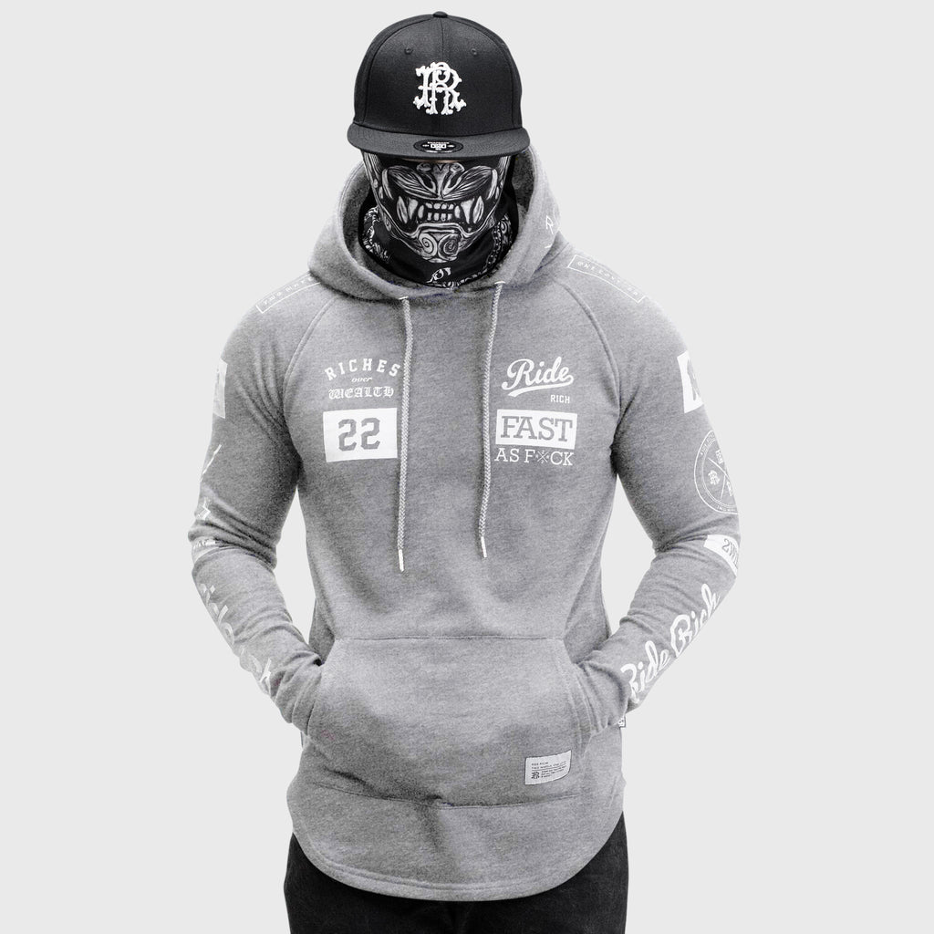 RR GP Scoop Pullover Hoodie {White on Heather Grey}