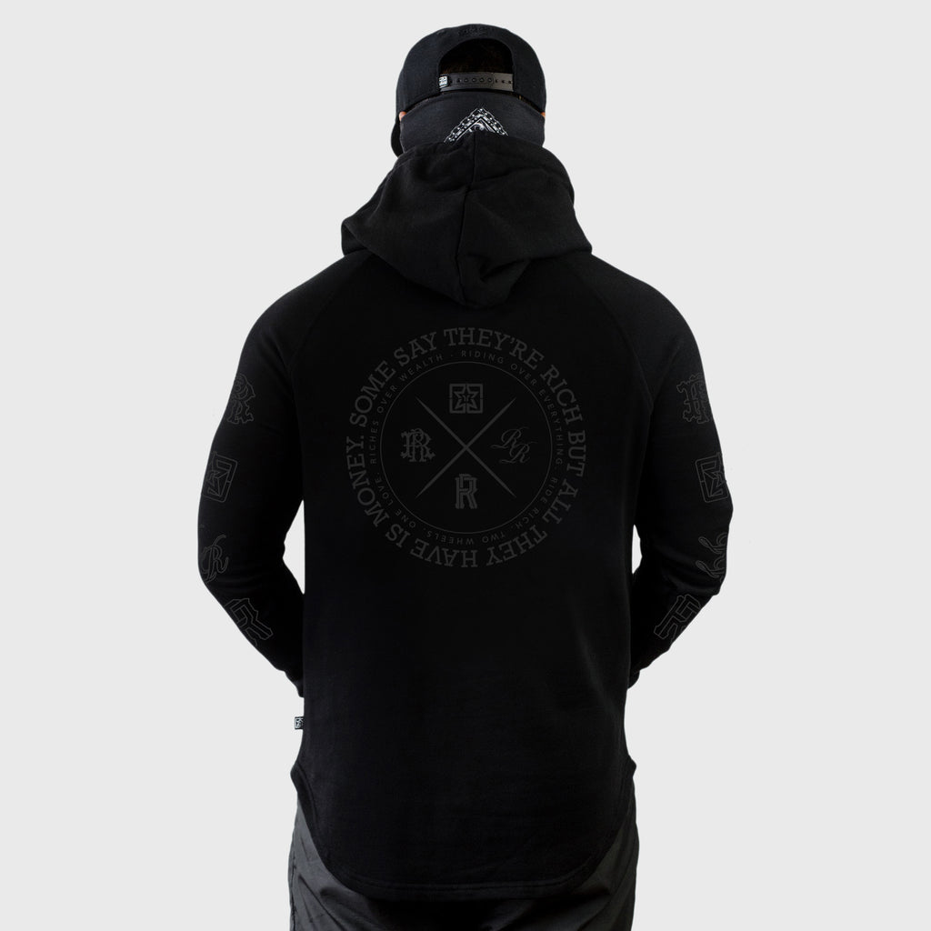 The Motto Scoop Pullover Hoodie {Black on Black}