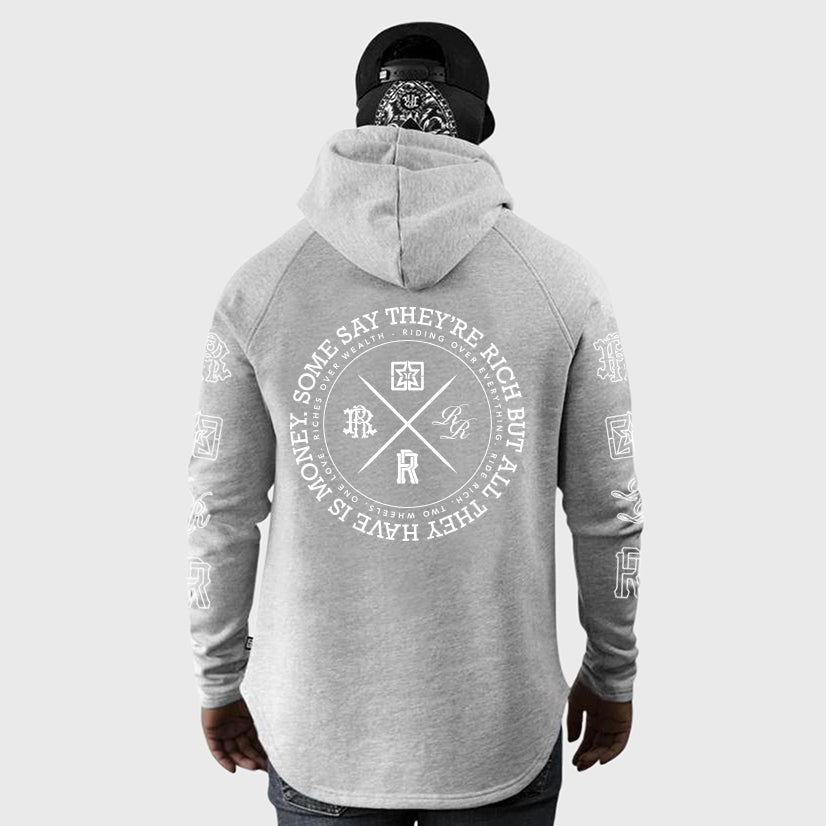 The Motto Scoop Pullover Hoodie {White on Heather Grey}