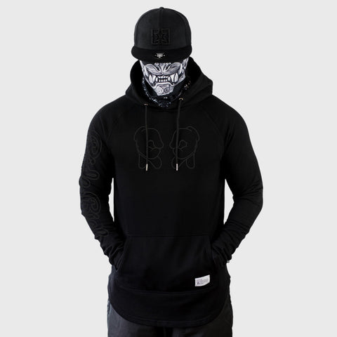 Rep Life On Two {Outline} Scoop Pullover Hoodie {Black on Black}