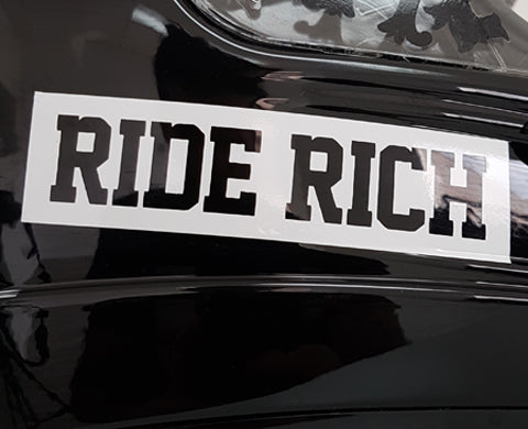 Ride Rich Block Vinyl Decals View 3 - Custom Motorcycle Decals