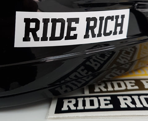 Ride Rich Block Vinyl Decals View 2 - Custom Motorcycle Decals