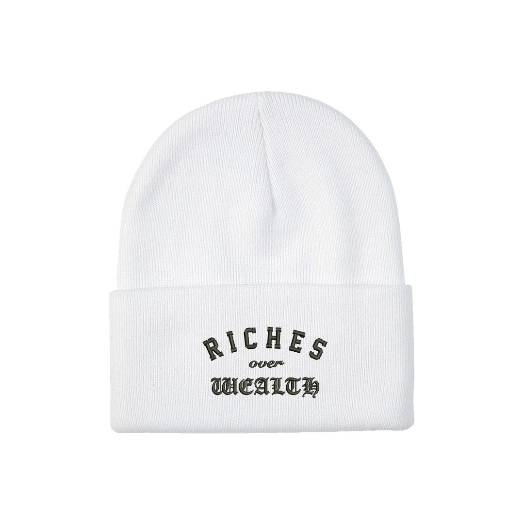 Riches Over Wealth Knit Beanie {White}