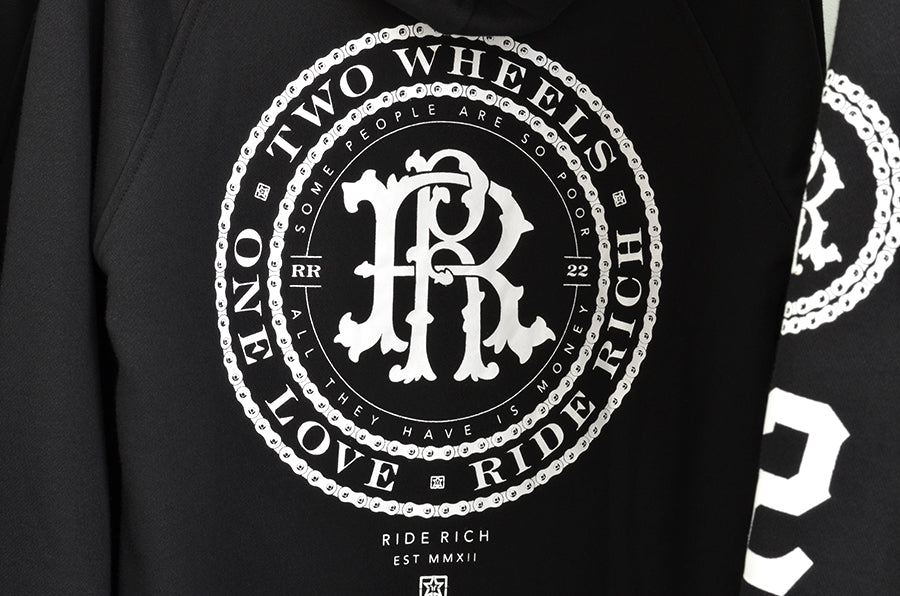 RR Filigree & Chains Scoop Pullover Hoodie {White on Black}