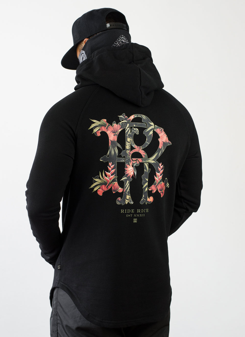 RR Filigree & Flowers Scoop Pullover Hoodie {Black}