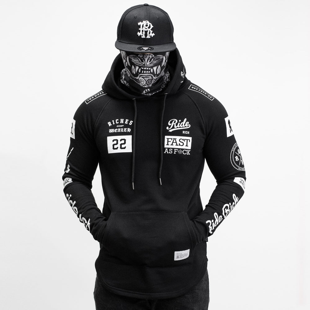 RR GP Scoop Pullover Hoodie {White on Black}