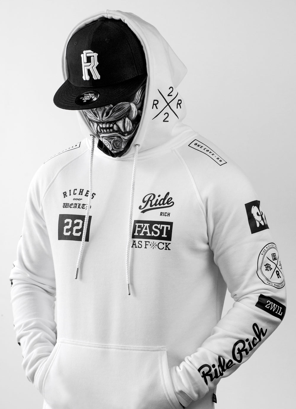 RR GP Scoop Pullover Hoodie {Black on White}